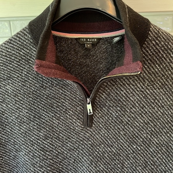 EUC Ted Baker London 1/4 zip crew neck wool blnd long sleeve black/white sweater - Picture 2 of 13